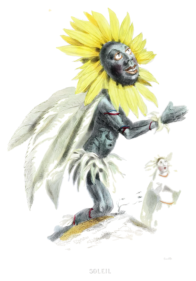 Girasol con rostro y cuerpo de persona, de Les Fleurs animées de Grandville