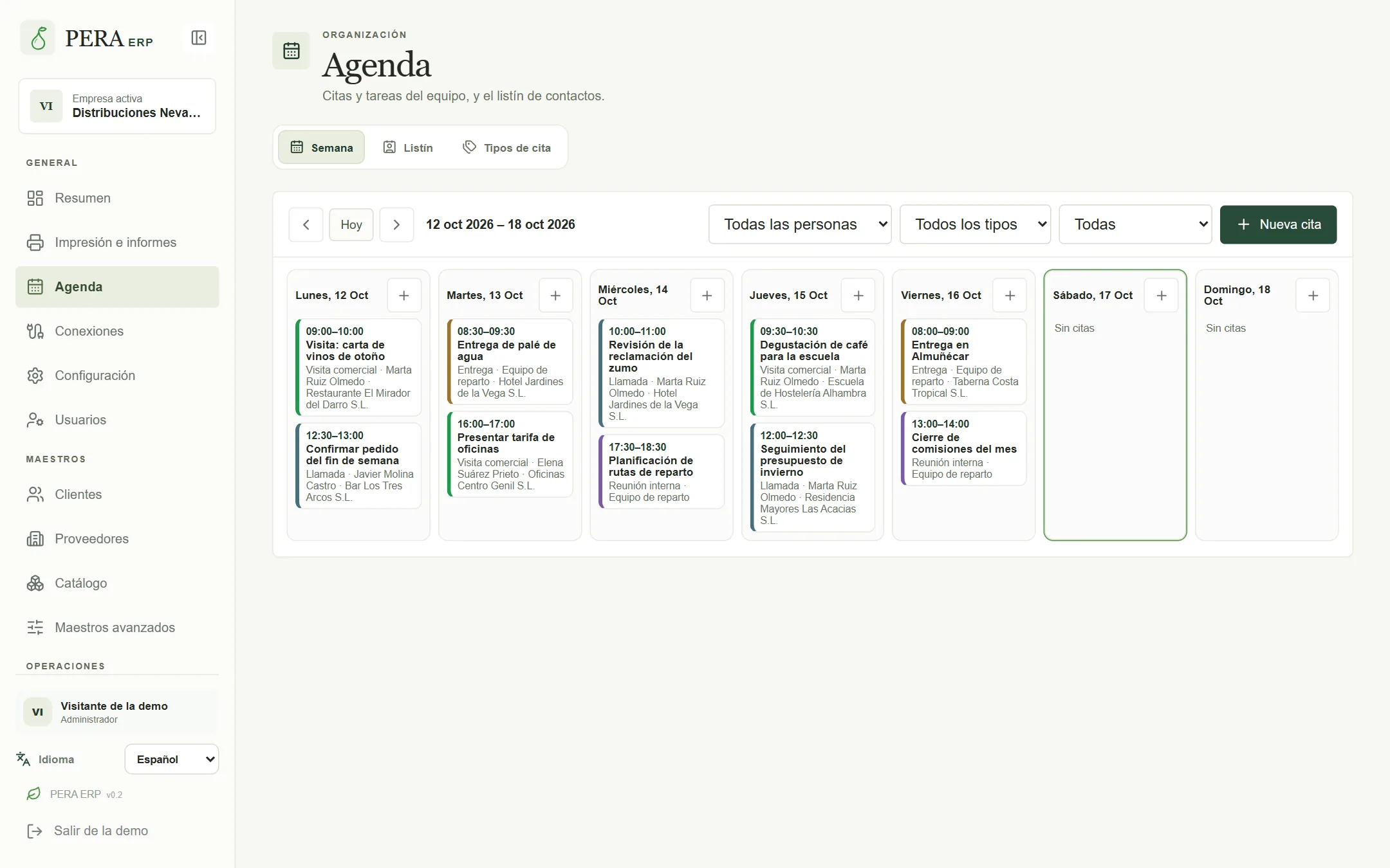 Agenda semanal de citas
